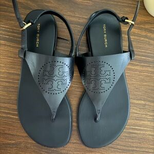 Tory Burch Black Perforated Leather Sandals